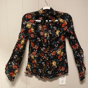 Black Floral Derek Lam 100% Silk Blouse
